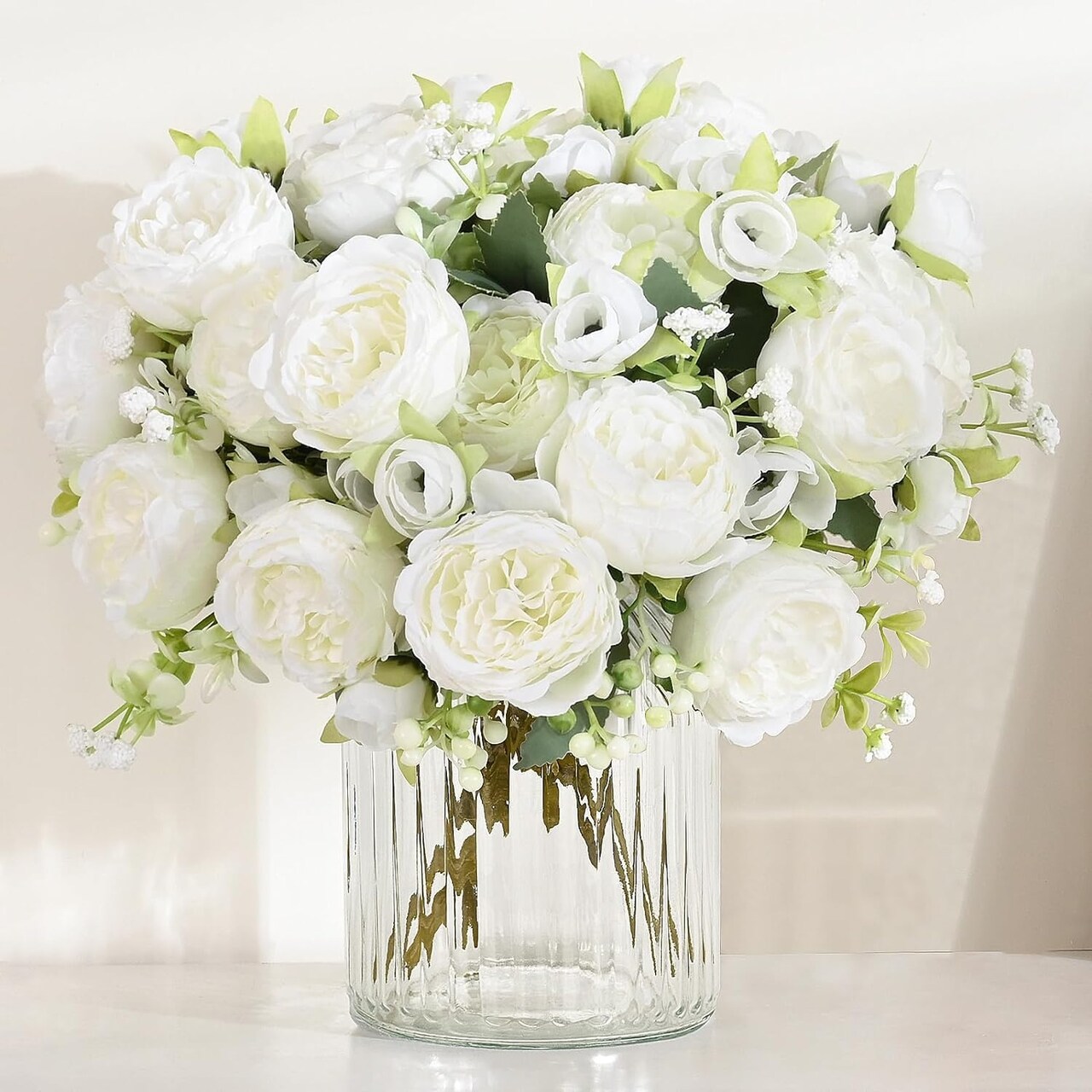 4 Packs Peonies Artificial Flowers, White Artificial Peonies, Silk Peonies Flowers Fake Peonies Artificial Flowers Peonies Bouquet for Centerpiece Table Wedding Party Home Decor